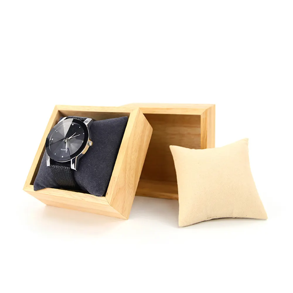 Caixa de relógio quadrada de madeira, caixa de presente, pulseira, colar, caixa de adereço de madeira sólida