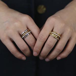 18K Vacuum <b>Gold</b>-plated Stacked <b>Cubic</b> <b>Zirconia</b> <b>Ring</b> Trendy European American Style New Stainless Steel Fashion Interlocking <b>Ring</b> - Product Image 5