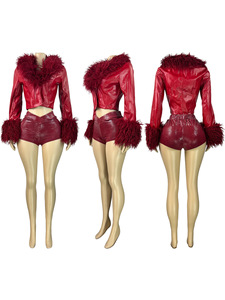 Nieuwe collectie S-2XL 2025 Winter Kunstleren bont 2-delige slangprint broekset dames - Product Image 2