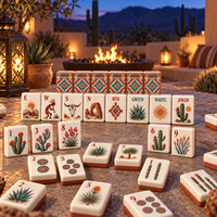 Ensemble de tuiles de mahjong américain moderne de luxe avec motif Cactus du Désert, sac de transport inclus, pour soirées de jeu en famille, cadeau, personnalisation de marque
