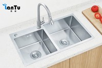 Évier double fait main en acier inoxydable 304 pour cuisine, à montage sur plan, double bac, fourni par l'usine, compatible OEM ODM