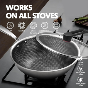 <span class=keywords><strong>Wok</strong></span> Antiadherente de Acero Inoxidable de Triple Capa para Inducción con Tapa de Vidrio, Perfecto para Saltear, Estofar y Cocinar al Vapor, Apto para Lavavajillas/Horno - Product Image 4