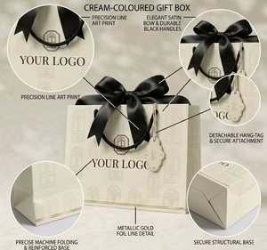 Luxury Custom Logo <strong>Cream</strong> Paper <strong>Bag</strong> with Large Black Ribbon Bow for Premium Perfume Cosmetics Gift Packaging Shopping <strong>Bag</strong> - Product Image 2