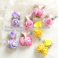Kain Bunga Mawar Buatan Calla Lily Boutonnieres Korsase Pengantin Pernikahan Pesta Pengantin Pria Pengantin Wanita Aksesori Bunga