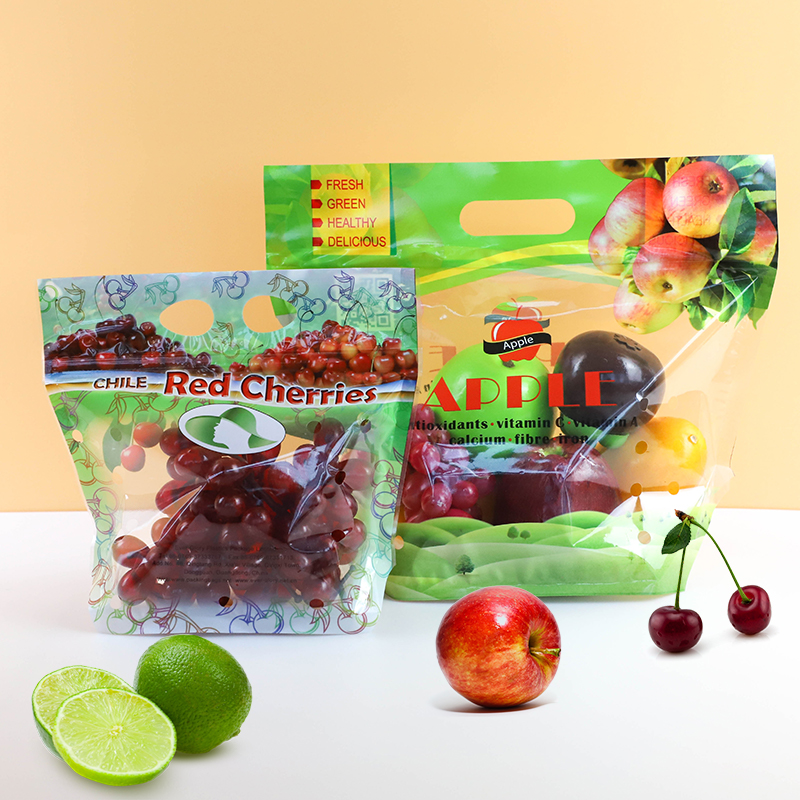 Zip lockk Clear Stand Up Fruit Pouch Packaging Bags, Vented Produce Bags with zipper, retail vegetable fruit