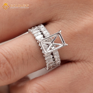 Goldleafgem 14K Gold Vintage Rectangular <b>Ring</b> Setting No Stone <b>Couple</b> Band Set Custom Fit Lab Grown Gemstone Mount Gold Plated - Product Image 2