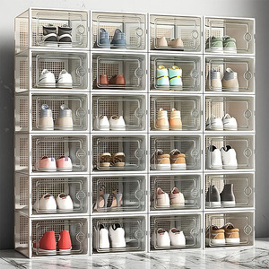 Boîte à chaussures transparente en plastique, organisateur rectangulaire pliable et anti-poussière, rangement pour la maison et le dortoir, armoire à chaussures en gros - Product Image 2