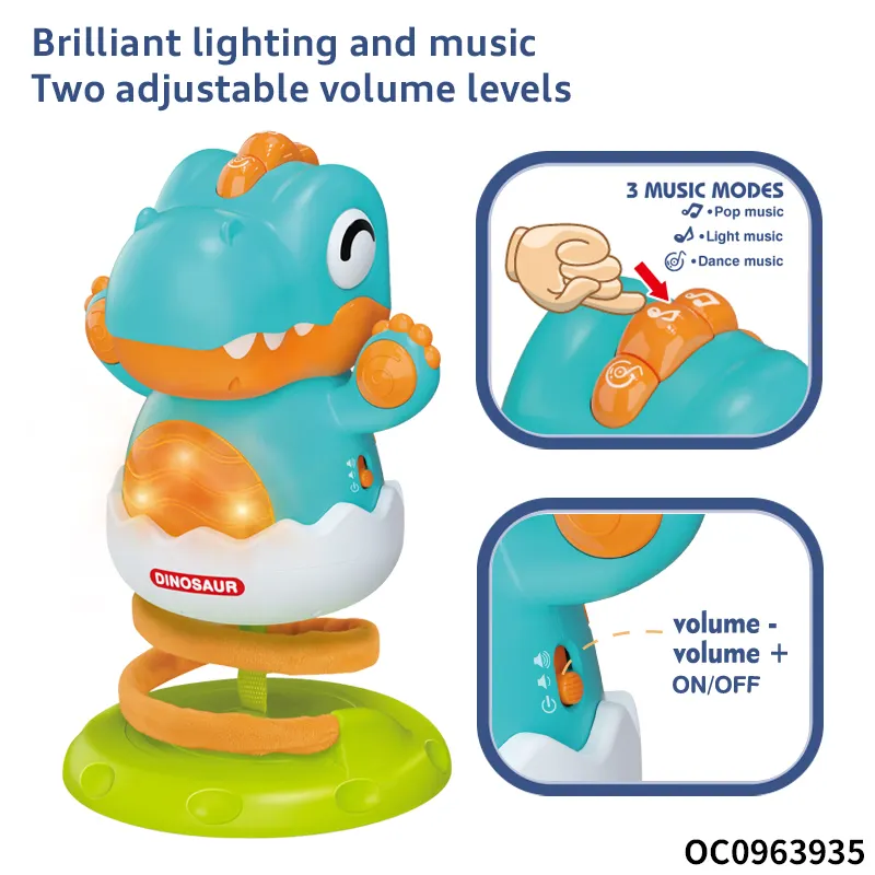 Set hadiah musik hewan memantul dinosaurus lucu mainan elektronik untuk aktivitas sensorik bayi