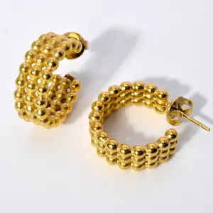 Wholesale Bulk Custom Hypoallergenic Waterproof Gold Plated Stainless Steel Women Luxury Fashion Jewelry Hoop Earrings