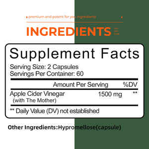 Cápsulas Adelgazantes de Vinagre de Manzana OEM, Controlan <span class=keywords><strong>el</strong></span> Apetito, Apoyan <span class=keywords><strong>el</strong></span> <span class=keywords><strong>Metabolismo</strong></span>, Desintoxicación y Limpieza para Adultos, Hombres y Mujeres - Product Image 3