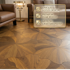 Parquet en chêne blanc contrecollé sur mesure, artisanal, motif lotus, 15 mm, résistant à l'usure, norme E0 AC5, incrustation florale symétrique - Product Image 1