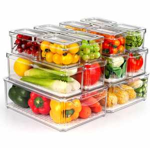 14 Pack BPA-Free PET <b>Plastic</b> Fridge Organizer Bins Stackable with Lids Clear <b>Food</b> Storage <b>Containers</b> for Freshness Preservation - Product Image 1