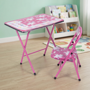 Set Tavolo e Sedie per Bambini Sibilla Decorato con Unicorno, Arredamento in Legno Massello Fucsia per Bambini, Materiale Metallico - Product Image 2