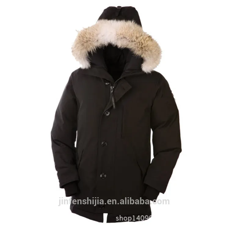 Winter solid color long style fur collar winter duck down jacket men,real fur parka