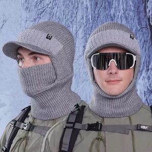 Balaclava en tricot côtelé personnalisé avec logo, visière intégrée, coupe-vent <span class=keywords><strong>thermique</strong></span>, masque intégral pour homme, idéal pour le ski et l'hiver - Product Image 1