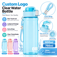 Bouteille d'eau Tritan 600ml 750ml en gros, sans BPA, anti-fuite, bouteille de sport, logo personnalisé OEM, plusieurs couleurs