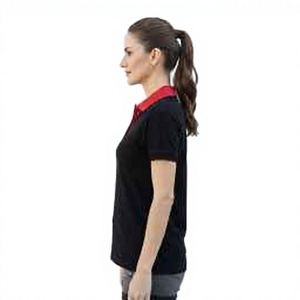 <b>Women's</b> Black <b>Polo</b> Shirt With Red Collar Embroidered Logo Casual Short Sleeve Pique Cotton <b>Top</b> - Product Image 3