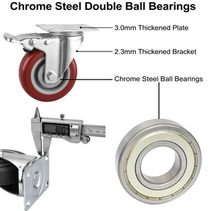 CMCL Roulettes pivotantes rouges à usage moyen de 4 pouces avec frein Roue de chariot industriel Roues verrouillables <span class=keywords><strong>Rode</strong></span> - Product Image 3