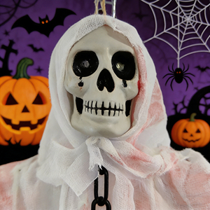 Pafu - Fantasma Colgante de Halloween de 80x50cm, con Cadena de Tela Roja Ensangrentada, Decoración para Casa Embrujada, Jardín y Patio - Product Image 3