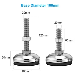 Pieds de nivellement réglables en acier inoxydable 80 mm, base antidérapante avec vis M20 - Product Image 3