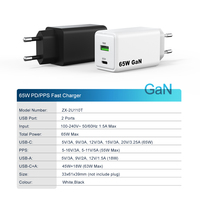 El mejor cargador 65W Gan tipo C 1C1A carga rápida CE ROHS KC EAC teléfono móvil Universal PD cargador 65W para iPhone Samsung Laptop