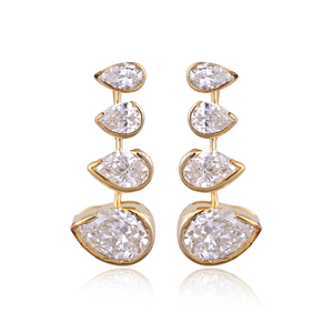 925 Sterling <b>Silver</b> Yellow Gold Plated CVD Diamond Stud <b>Earrings</b> Pear Shape Lab Grown Diamond Climber <b>Earrings</b> Screw <b>Back</b> Finish - Product Image 4