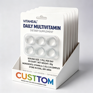 Emballage personnalisé pour pilules recyclables, boîte <span class=keywords><strong>de</strong></span> présentation en blister unique, pelliculage mat, emballage portable en papier/carton pour médicaments - Product Image 1