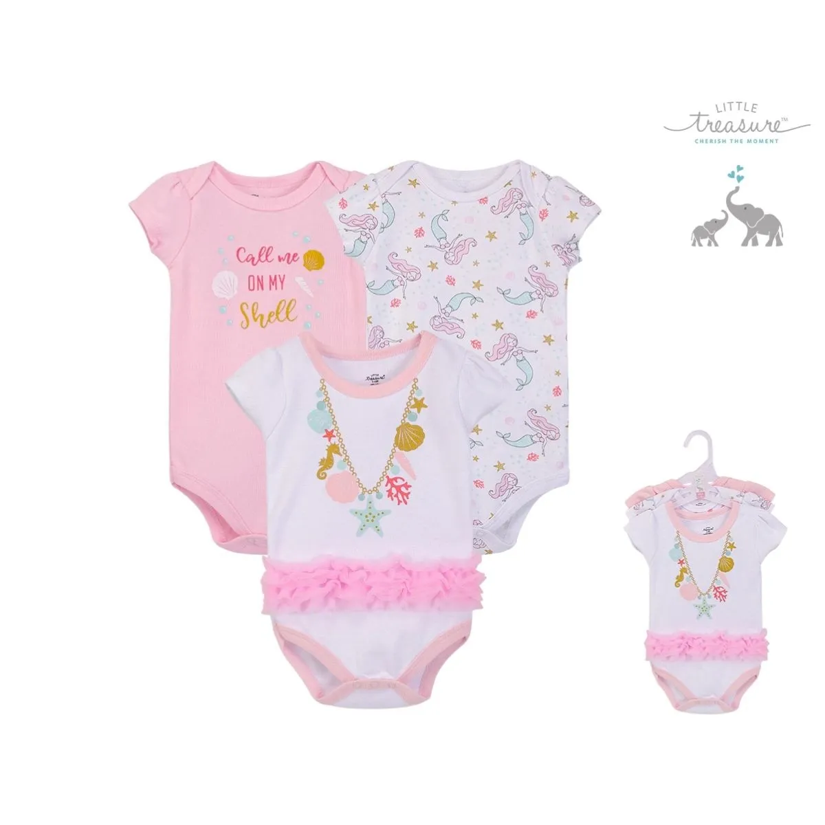 Little Treasure Baby Bodysuit Set 3PK- Baby Girls Short Sleeve Rompers 100% Cotton No.71570