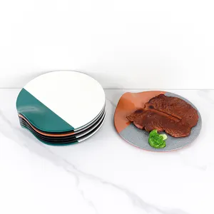 Japanese Style Bark Grain Series Western Food Steak Round Cutting Dish Plates Melamine Dinnerware For Hotel Restaurant