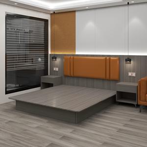 Juego de Muebles de Dormitorio Modernos y Ecológicos Personalizables, Cama de Madera de Perfil Bajo, Cabecera Tapizada, Mesitas de Noche, para Hoteles de 4 y 5 Estrellas - Product Image 4