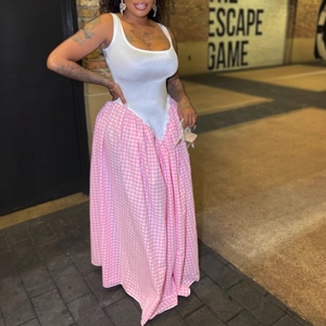 Women's Gingham Sleeveless Maxi Dress - Fitted <b>Top</b> & <b>Flowy</b> Skirt Design Dresses Fashion - Product Image 2