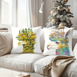 奇抜なアルパカの枕、頭にはきのこの村が描かれている、お祝いの休日の装飾品 - Product Image 4