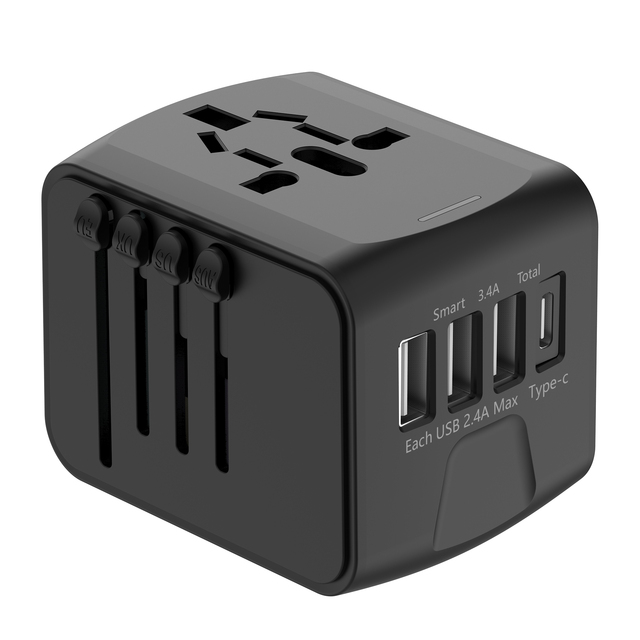 Universal Travel Adapter Stock Available US UK EU AU Plug Socket with Three Usb and One Type C Travel Charger Power Adapter
