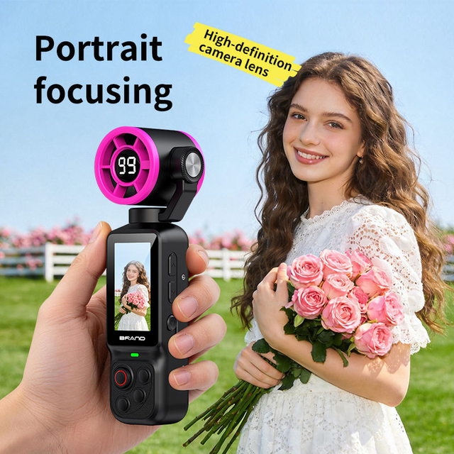 1080P Portable Action Camera Fan with Flexible Rotation Lens 2000mAh Big Battery & 1.97inch Screen Colorful Vlog Camera