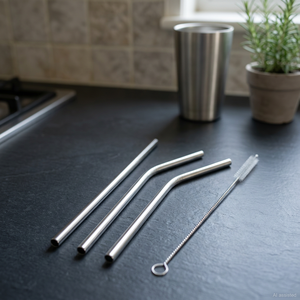 <b>Metal</b> Drinking <b>Straws</b> Set of 3 Minimalist Reusable Bar Accessories - Product Image 4