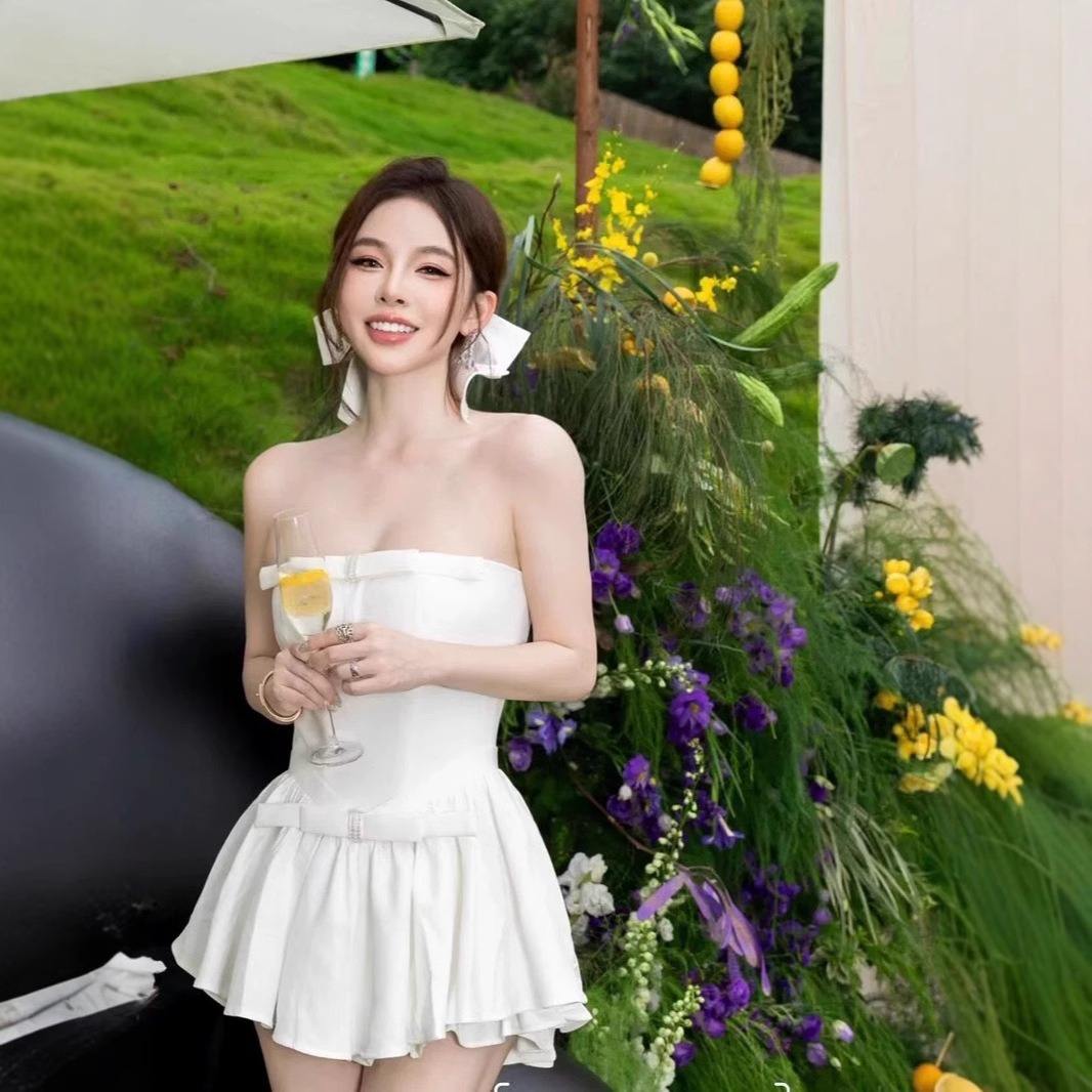 High end light luxury socialite pure desire style bow strapless - Main Image