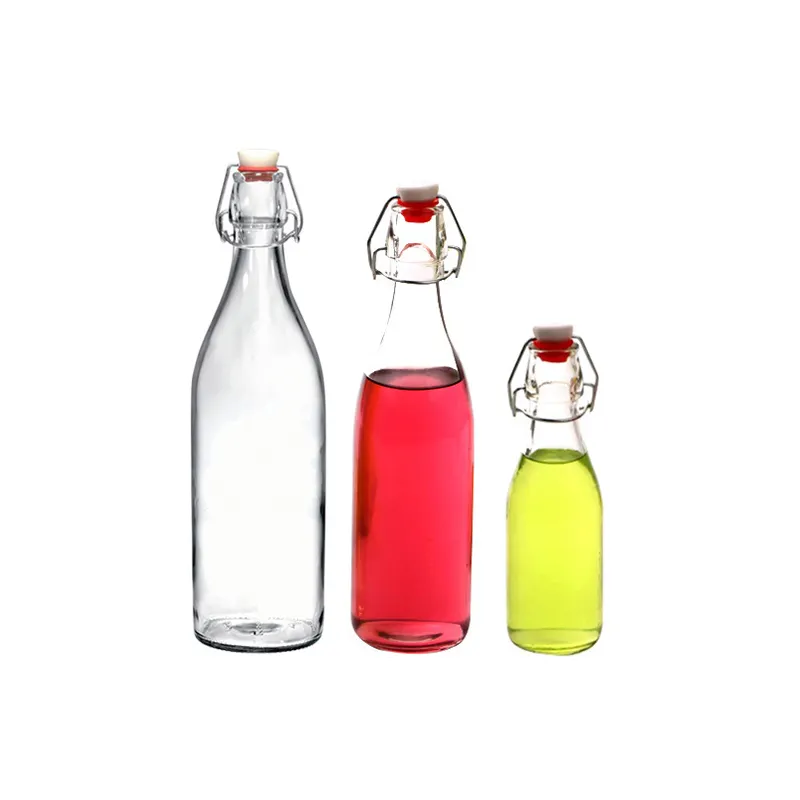 Garrafa de vidro multiuso feito à máquina, 250 ml /500 ml /1000 ml, quantidade de pedido mínimo, garrafa de vidro com fivela de aço para armazenamento de alimentos