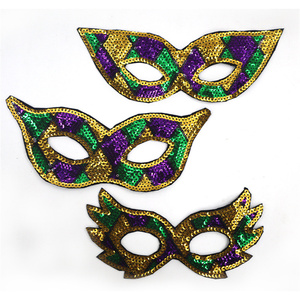 Maschera Veneziana a Mezza Faccia con Paillettes Tricolore Oro Viola Verde per Carnevale, Feste in Maschera e Balli in Maschera - Product Image 2