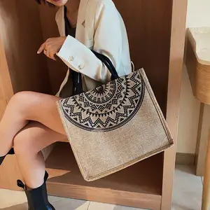 Sac de Shopping en Jute pour filles, fourre-tout de grande capacité, en Stock, tendance, offre spéciale, vente en gros