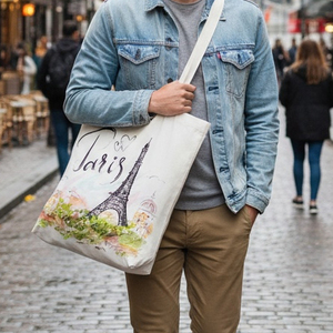 Sacs fourre-tout en toile de coton de grande capacité, style romantique parisien, de haute qualité, parfaits pour les souvenirs de voyage, vente en gros - Product Image 3