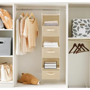 Organisateur de placard suspendu 6 niveaux beige, étagère de rangement pliable avec crochets pour l'organisation de la chambre - Product Image 6
