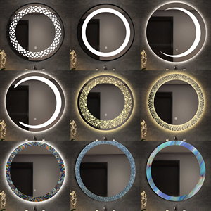 Lot personnalisé de miroirs de salle de bain LED ronds à grille creuse géométrique en forme de diamant, modernes et neufs, avec cadre en alliage d'aluminium <span class=keywords><strong>noir</strong></span> - Product Image 2