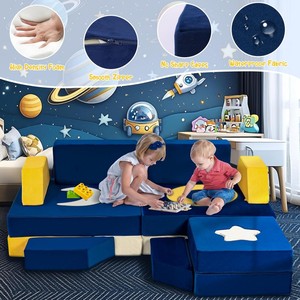 Ensemble de canapés modulaires pour enfants avec motif étoile et lune, meubles en mousse bleus et jaunes pour les tout-petits et les enfants, salle de jeux - Product Image 6