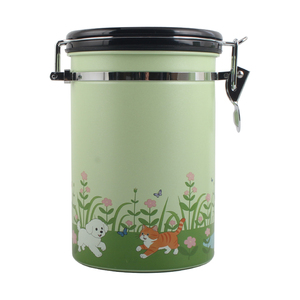 Airtight Stainless Steel Coffee Canister 1.8L Cartoon Dog Cat Design <b>Kitchen</b> Food <b>Storage</b> <b>Jar</b> with Measuring Spoon - Product Image 2