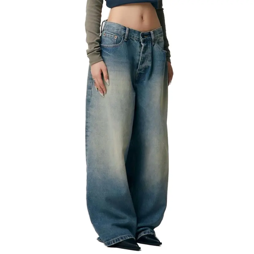 Großhandel schlichte Jeans für Frauen Modestil Vintage blau waschen übergroße Jeans hose benutzer definierte Marke Logo Damen Jeans