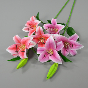ดอกลิลลี่ฟิล์ม 4 หัว สีชมพู สูง 101 ซม. สำหรับตกแต่งงานแต่งงาน ตกแต่งบ้าน ตกแต่งโต๊ะโรงแรม ตกแต่งแท่นยืนพูด - Product Image 1