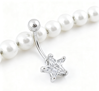 Piercing de nombril en acier chirurgical 316L, étoile scintillante rose clair, bijou corporel - Cadeau de mariage et de fiançailles, style punk plaqué argent