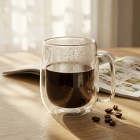 Grandes tasses à café en verre borosilicate à double paroi, tasses à bière 350 ml, tasses isolées transparentes pour thé et limonade avec poignée, pour aliments