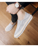 Mules en toile grises pour hommes – Modèle à enfiler, respirantes et légères, chaussures d'été avec semelle texturée en caoutchouc blanc