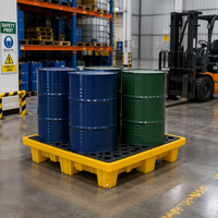 Palette de récupération industrielle robuste en polyéthylène à 4 bacs pour fûts, anti-fuite, pour stockage de fûts